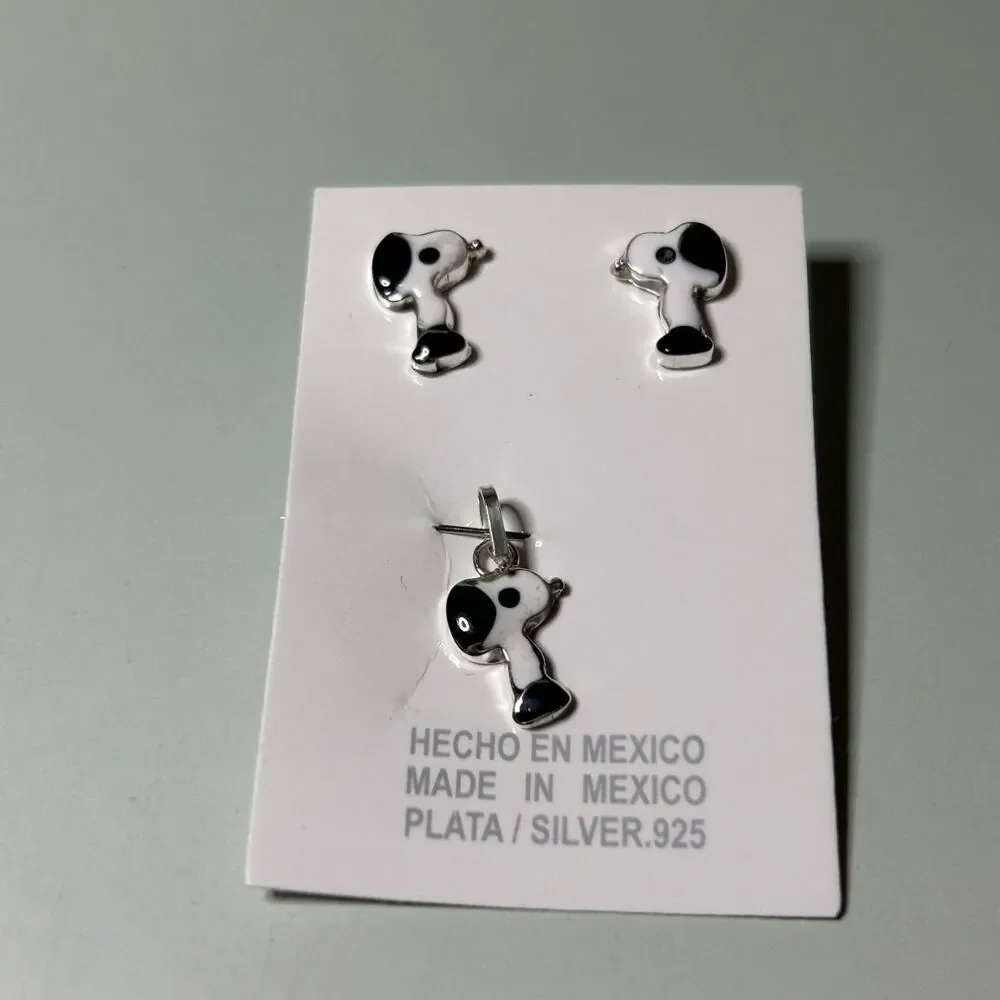 925 Sterling Silver Pendant and Earring Set: Snoopy Set